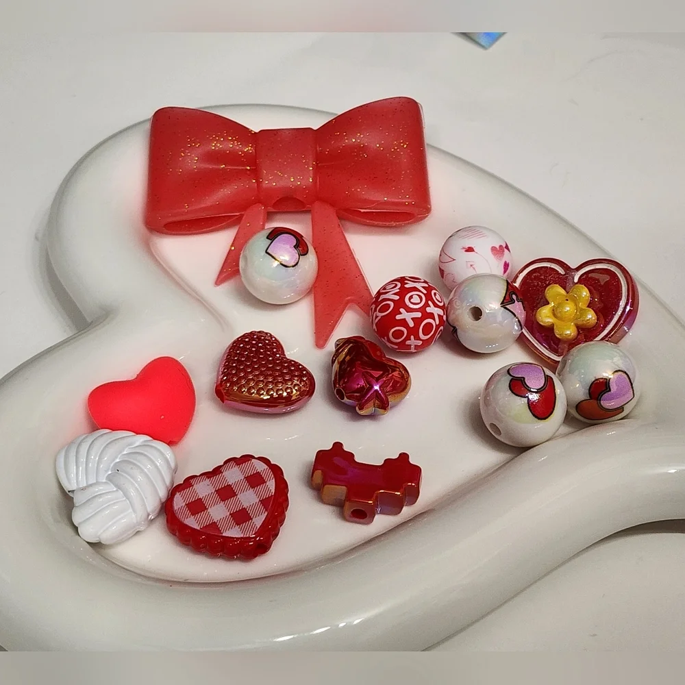 Beads‎ Valentine's Day Bow Hearts Valentine Acrylic Silicone Mix Crafts Jewelry